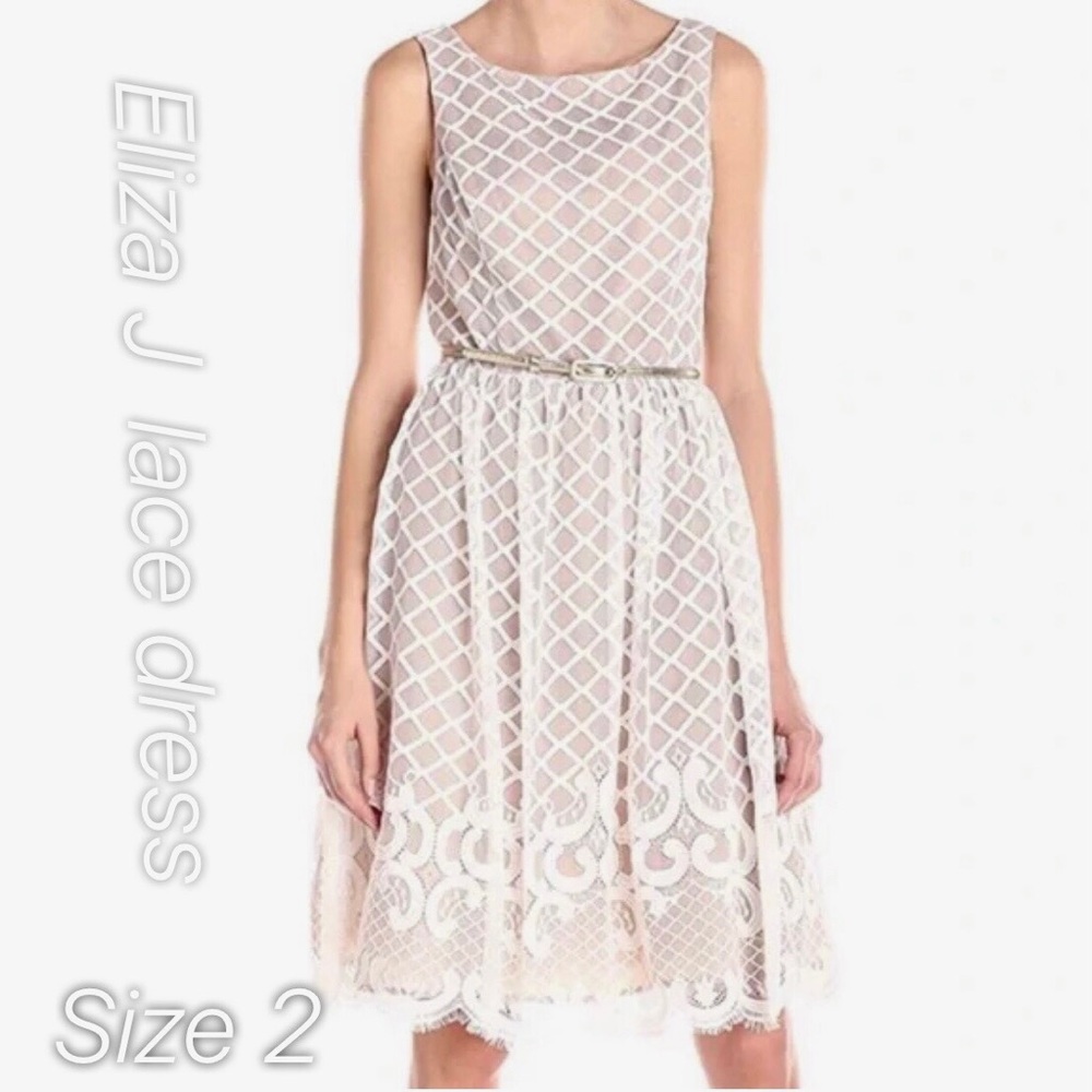 NWOT Eliza J Size 2  Women's Midi Style Fit and Flare Sleeveless Lace Dress